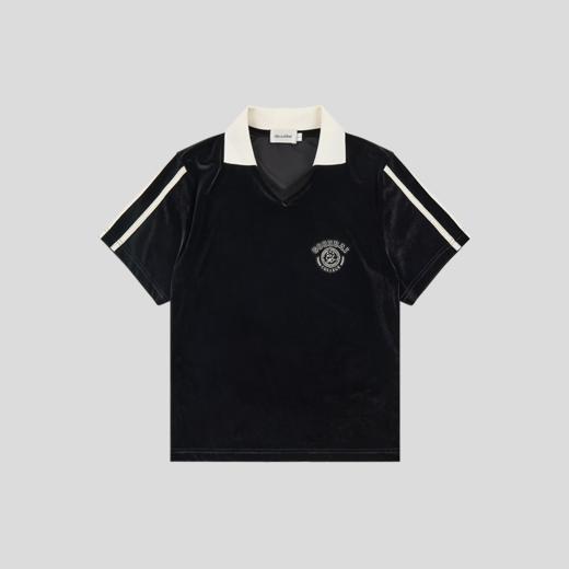 GOODBAI athletic学院logo刺绣翻领丝绒短袖衫 商品图3