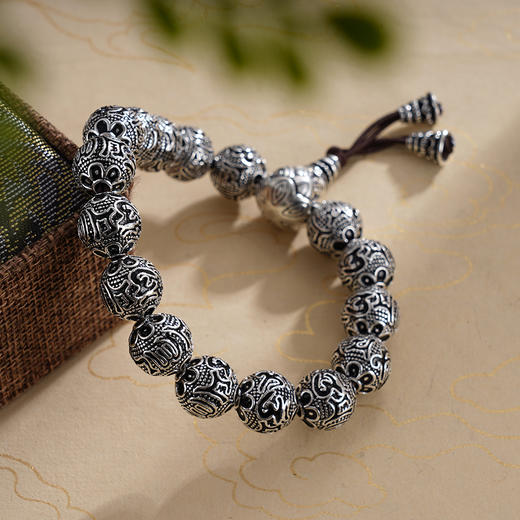 子佩集S999银【梦幻成真】手串【YH08201002-1】纯银仿古12mm手链2409 商品图3