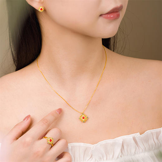 【按克计价黄金2】足金花丝项链 黄金中国风耳饰戒指送妈妈女士礼物MEMORA诗普琳GEE03801（线上专供） 商品图1