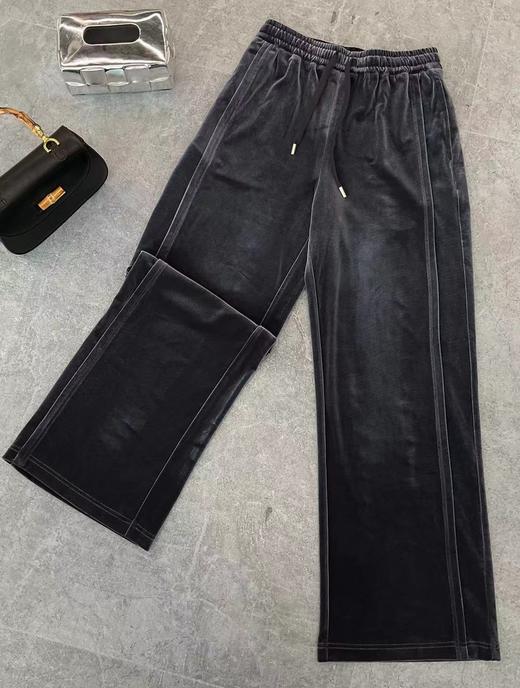 伯妮斯茵 | 慵懒休闲风 深灰色丝绒阔腿裤 秋冬垂感显瘦直筒裤 HJ3L58 商品图1