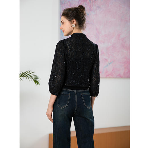 司歌蕾丝花卉镂空立领盘扣外套中袖B901262y 商品图3