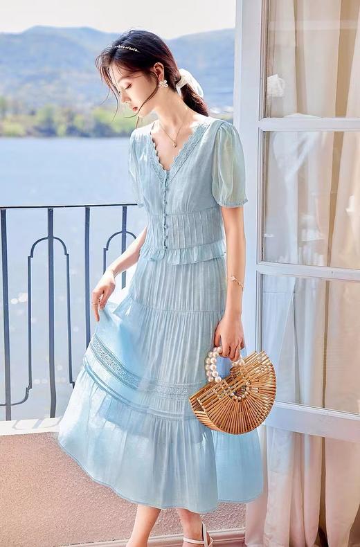 超美推荐（套装）v领25082花边设计感暗花套装女新款两件套-喜出 商品图0