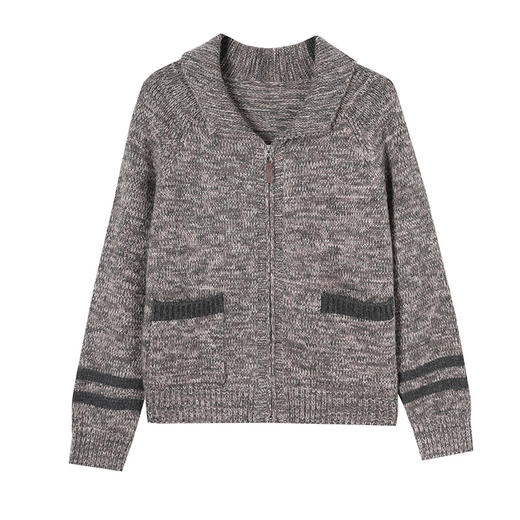 CC-26-8198翻领花线针织棒球服2024年秋季新款时髦拉链短款卫衣休闲毛衣外套 商品图4