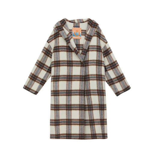 谜底毛呢大衣女士2024冬季新品复古风宽松格子呢子外套244MD1454 商品图4