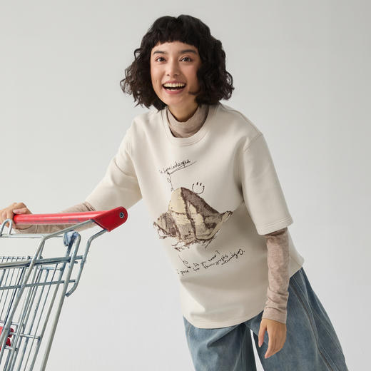 谜底厚款T恤短袖女士2024冬季新品百搭宽松绣花圆领上衣244MT1659 商品图1