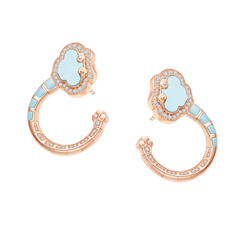 ［结·锁系列］18K金钻石绿松石耳饰#如意RUYI