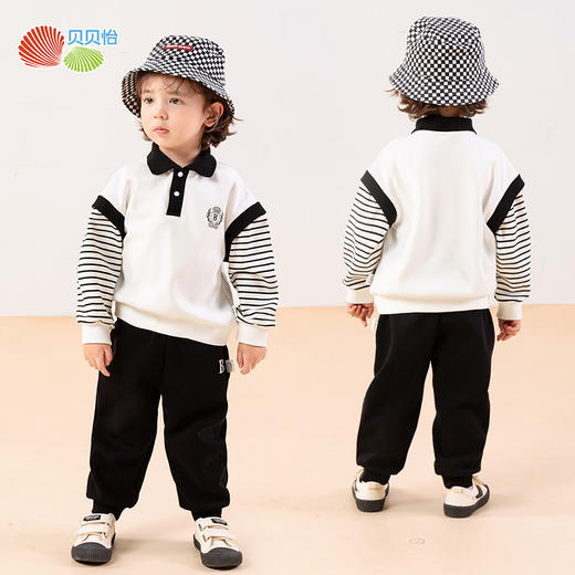 贝贝怡男童套装秋装2024儿童撞色运动休闲卫衣两件套春秋中大童衣服ZB3DT019 商品图1