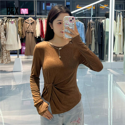 P&X设计师女装秋季长袖显瘦针织修身百搭T恤 824302171 棕色 商品图1