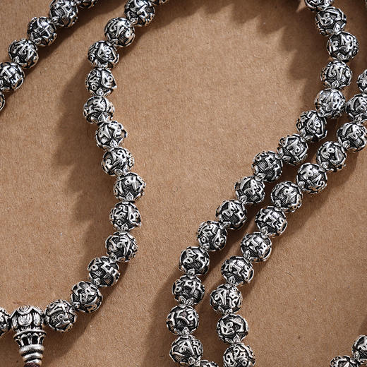 子佩集S990银真言手串【LZZY5】纯银仿古8mm黑手链2409 商品图4
