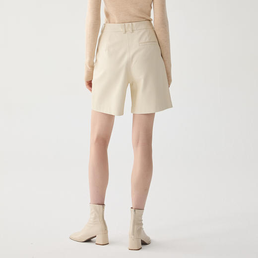 谜底PU皮短裤女士2024冬新品通勤高腰百搭磨毛直筒短裤244GK1660 商品图2