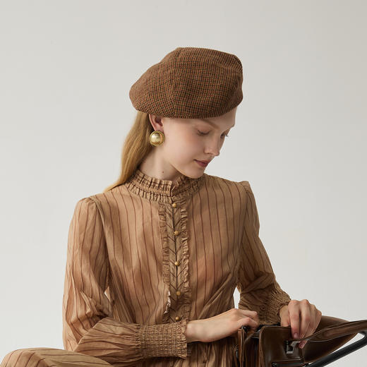 谜底格子贝雷帽女2024冬季新品复古风格纹时尚出游帽子244MQ1955 商品图3