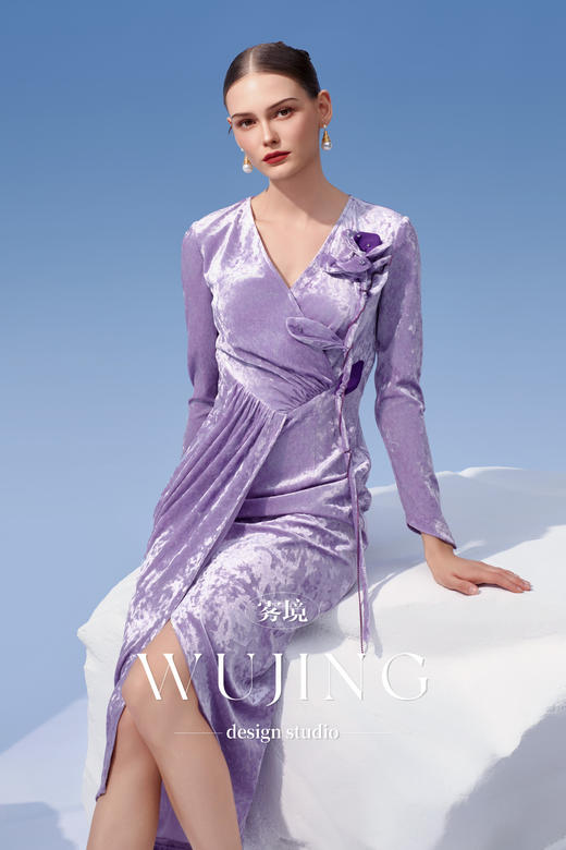 4202070 淡紫静怡 进口钻石绒连衣裙 雾境 商品图1