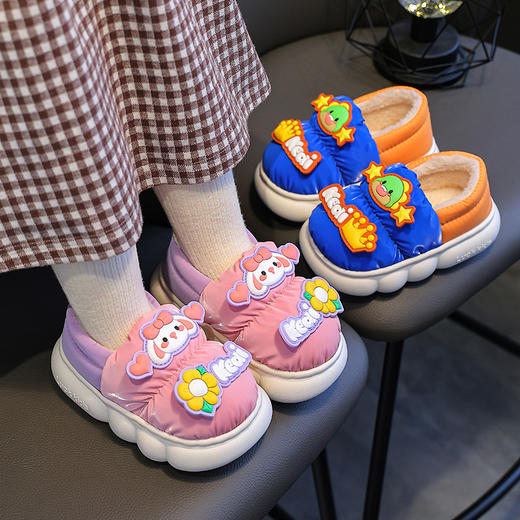 【限时抢购！】冬季儿童棉拖鞋男女童保暖加绒羽绒布防水婴幼儿1-3岁2宝宝棉鞋 商品图1