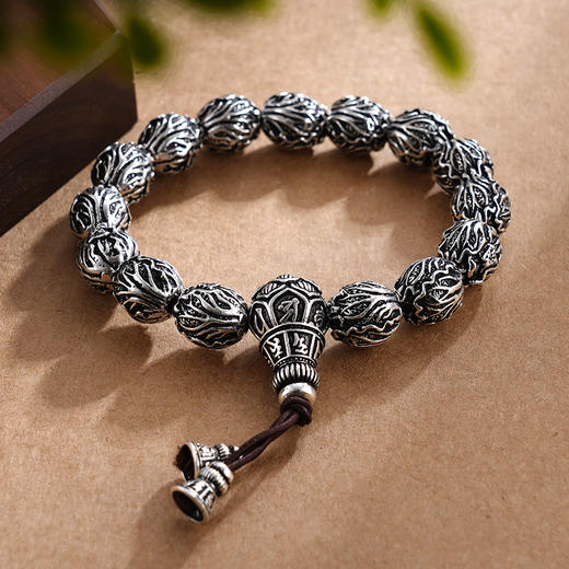 子佩集S990银【百财】手串【HC31139】纯银仿古12mm手链2409 商品图3