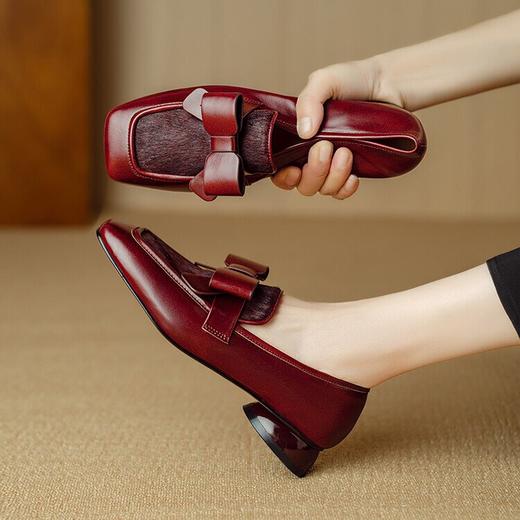 【预售5天】时尚方头中粗跟单鞋，蝴蝶结英伦风乐福鞋休闲小皮鞋NJMK&K1155 商品图2