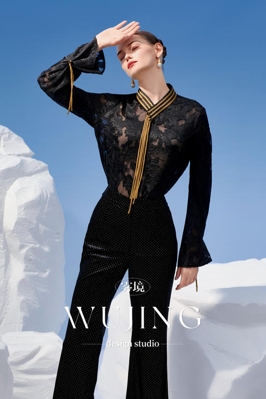 4202090 古潼怀金 高级雪纺立体花烧花工艺料上衣 雾境 商品图1