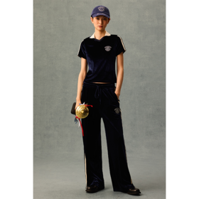 GOODBAI athletic学院logo刺绣翻领丝绒短袖衫