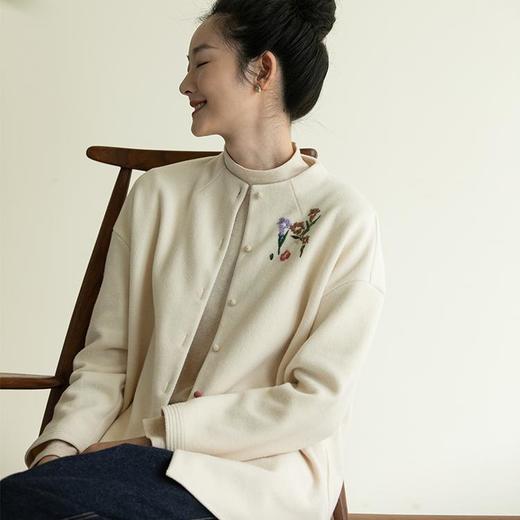 牧衣游原创 手工刺绣棉混纺衬衫女新款*百搭外套上衣 载月 商品图1