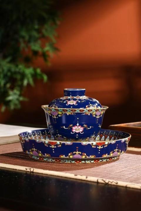 霁蓝珐琅描金大盖碗套组 商品图0