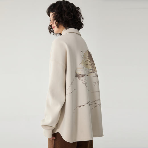 谜底大廓形衬衫长袖女2024冬新品BF风宽松后背印花衬衣244MC1664 商品图2