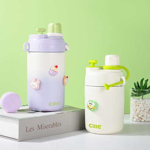 【希乐保温杯❗️可爱带吸管运动水壶】饮水新潮流，高颜值316不锈钢，强力锁温，长效保温一整天，双饮水杯儿童水杯L 商品图1