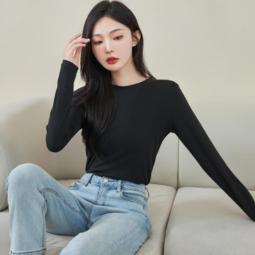 【玫瑰精华养肤衣】2024款莫代尔打底衫女内搭秋冬圆领修身长袖女士保暖上衣高弹显瘦 商品图7