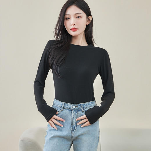 【玫瑰精华养肤衣】2024款莫代尔打底衫女内搭秋冬圆领修身长袖女士保暖上衣高弹显瘦 商品图2