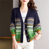 CC-26-8193   v领彩色条纹针织开衫长袖女春秋2024新款设计感拼接撞色毛衣外套 商品缩略图0