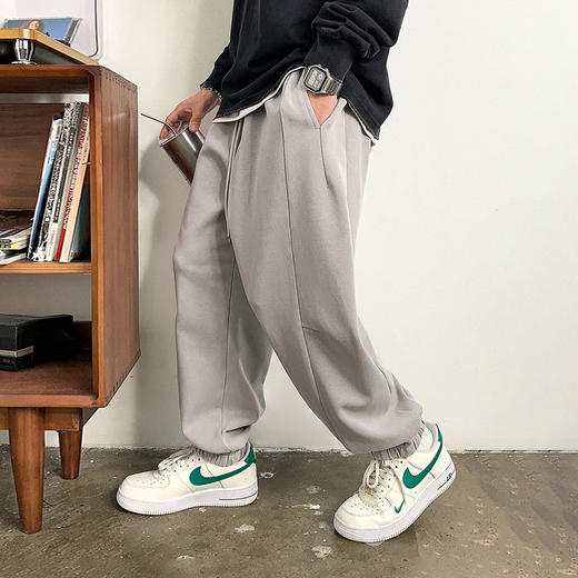 徐太浪美式重磅纯棉束脚休闲裤男春秋新款潮流抽绳运动阔腿长裤子 商品图0
