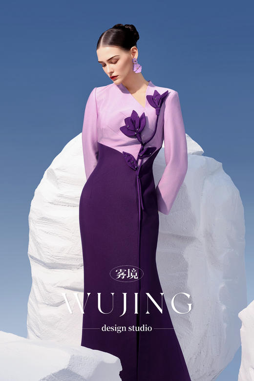 4202069 淡紫静怡 进口亮丝斜纹连衣裙 雾境 商品图3