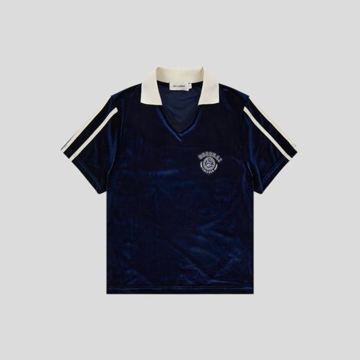 GOODBAI athletic学院logo刺绣翻领丝绒短袖衫 商品图2