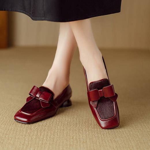 【预售5天】时尚方头中粗跟单鞋，蝴蝶结英伦风乐福鞋休闲小皮鞋NJMK&K1155 商品图1