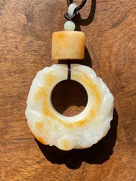 金沁白玉巧雕兽纹珮与勒子吊坠，顺丰包邮