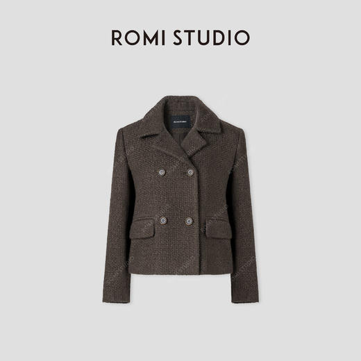 ROMI STUDIO“法式优雅”高支羊毛带子纱编织双排门襟外套 431W6080 商品图0