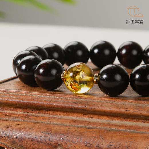花珀顶珠清代檀香紫檀家具老料制手串直径1.2cm 商品图3