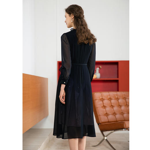 司歌长袖荷叶轻薄长袖连衣裙收腰A901204X 商品图3