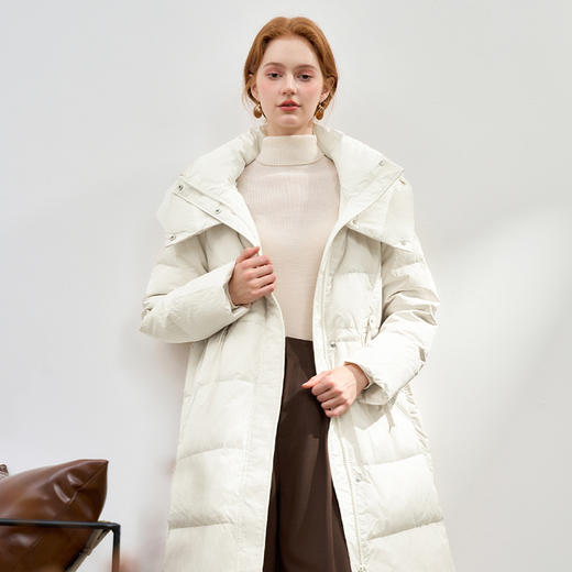 西遇黑色立领口袋设计感中长款羽绒服女冬季新款鸭绒面包服M0043187 商品图2