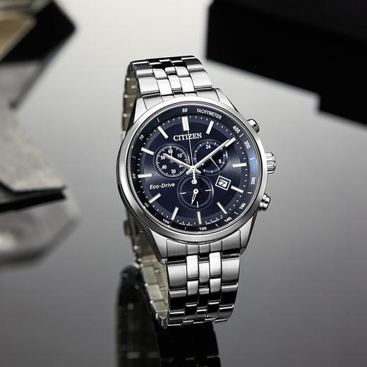 西铁城/CITIZEN光动能正品钢带商务经典三眼计时男表AT2570-56L 商品图3