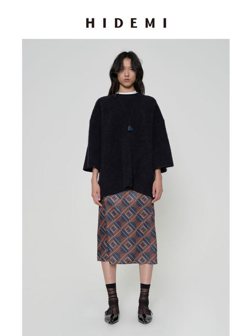 HIDEMI 经典几何印花系列极简缎面半身裙 商品图5