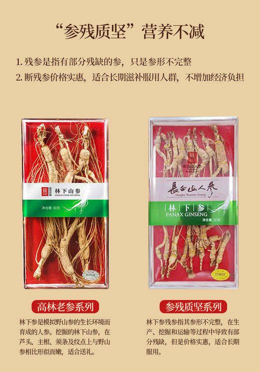 热售【林下“参”残质坚】长白山人参林下参（残参）30克装林下山参整支 商品图3