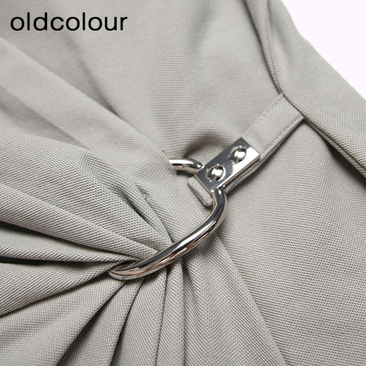 oldcolour灰色柔软舒适褶皱圆领设计感短袖连衣裙O21101134 商品图4