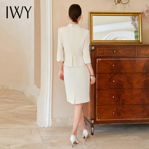IWY/正式场合连衣裙女医美容院工作服米色假两件套装Q1179 商品图3