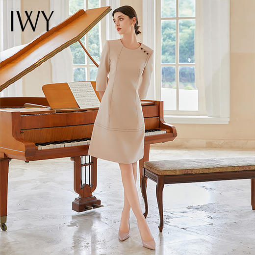 IWY/简单大方连衣裙女气质七分袖收腰西装裙高级感圆领ol通勤职业装Q1178 商品图2