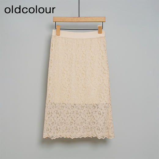 oldcolour夏款百搭松紧腰蕾丝百搭中长款半身裙女O20009016 商品图1