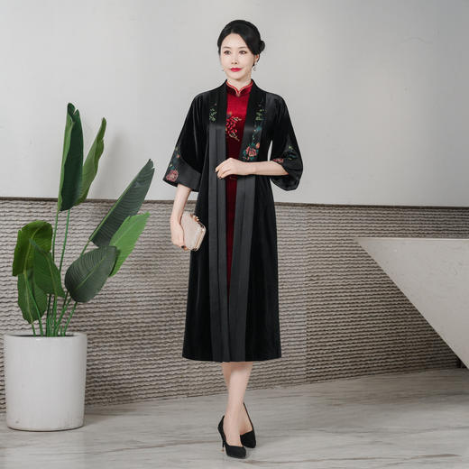 HYX-24-7842新款中袖醋酸韩国绒百搭外套外披长款开衫中国风 商品图2