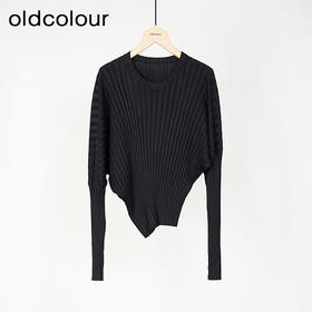 oldcolour春秋款黑色圆领短款长袖针织套头衫女O12052259