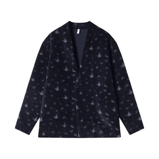 WT58秋冬季新款休闲痞帅男丝绒烫钻亮晶晶外套宽松潮流印花开衫上衣 商品图0