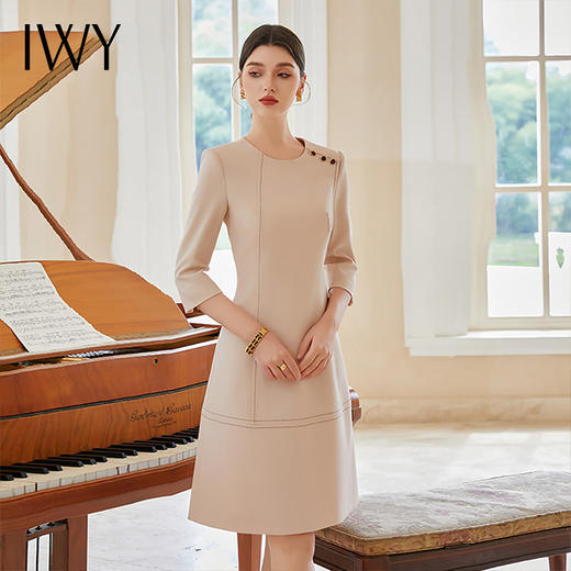 IWY/简单大方连衣裙女气质七分袖收腰西装裙高级感圆领ol通勤职业装Q1178 商品图3