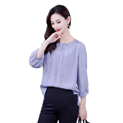 LS-0078双绉重磅真丝衬衫女七分袖2024秋装新款气质宽松桑蚕丝小衫上衣 商品图4