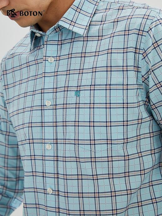 波顿【大码衬衣】春秋男士浅蓝色格子衬衫高端美式休闲MS703123 商品图2
